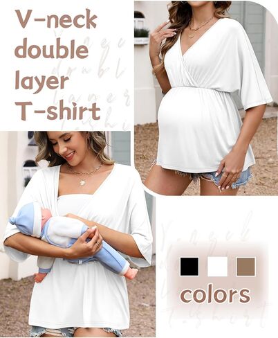 Ficerd 3 حزمة قمصان الأمومة النسائية ، V الرقبة Pajamas الحمل قمة قمة 3/4 ملابس النوم من أجل الرضاعة الطبيعية in Saudi Arabia