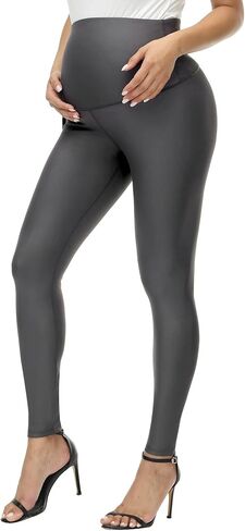 HOFISH Faux Leather Maternity Leggings for Women Over The Belly High Waist Pregnancy Yoga Workout Pants in Saudi Arabia