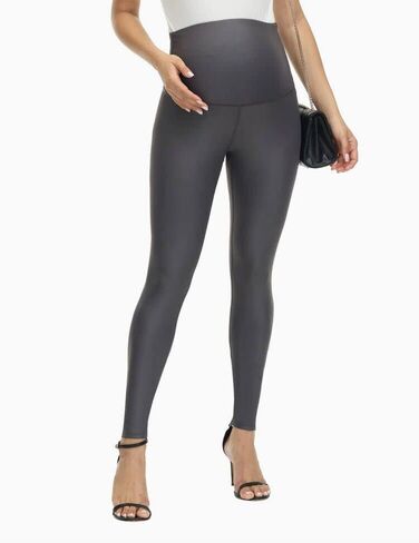 HOFISH Faux Leather Maternity Leggings for Women Over The Belly High Waist Pregnancy Yoga Workout Pants in Saudi Arabia