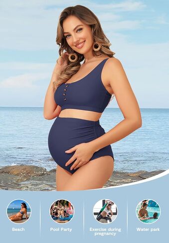 Zando Maternity Swimsuit High Waisted Bikini Set Button Down Maternity Bathing Suit 2 Piece Swimsuit for Women in Saudi Arabia