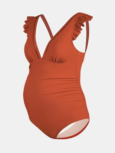 CUPSHE Maternity One Piece Swimsuit V Neck Women's Bathing Suit Ruffle Ruched Back Cutout Wide Straps Pregnancy in Saudi Arabia