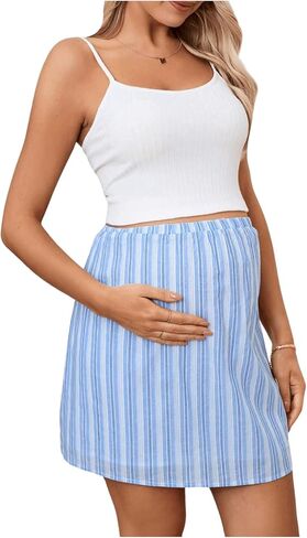 OYOANGLE Women's 2 Piece Maternity Outfits Scoop Neck Crop Cami Tops and Striped Print Skirts Sets in Saudi Arabia
