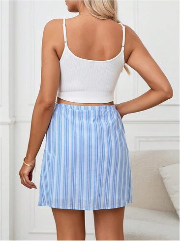 OYOANGLE Women's 2 Piece Maternity Outfits Scoop Neck Crop Cami Tops and Striped Print Skirts Sets in Saudi Arabia