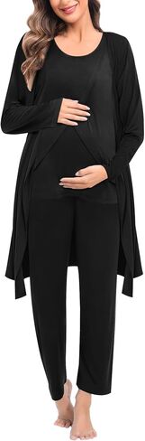 SWOMOG Maternity Nursing Robe Set 3 PCS Postpartum Breastfeeding Pajamas Hospital Pregnancy Pjs Double Layer Lounge Set in Saudi Arabia