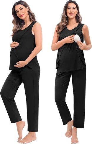 SWOMOG Maternity Nursing Robe Set 3 PCS Postpartum Breastfeeding Pajamas Hospital Pregnancy Pjs Double Layer Lounge Set in Saudi Arabia