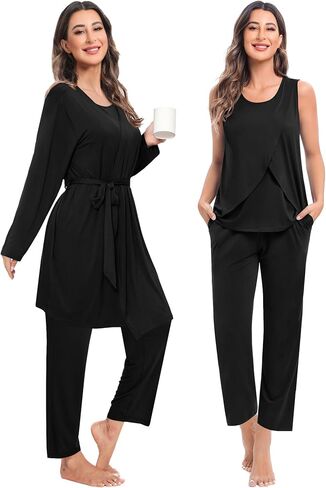 SWOMOG Maternity Nursing Robe Set 3 PCS Postpartum Breastfeeding Pajamas Hospital Pregnancy Pjs Double Layer Lounge Set in Saudi Arabia