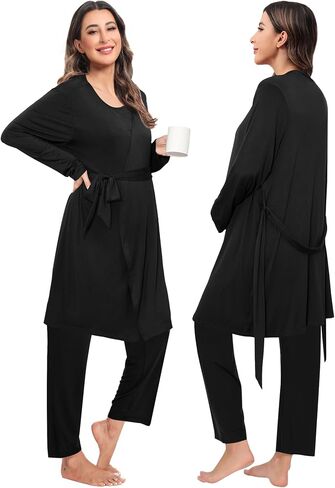 SWOMOG Maternity Nursing Robe Set 3 PCS Postpartum Breastfeeding Pajamas Hospital Pregnancy Pjs Double Layer Lounge Set in Saudi Arabia