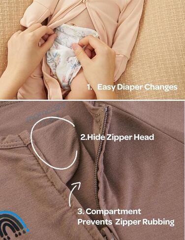 Momcozy Boy Girl Baby Pajamas Onesie, 0-24 M Temp-Sensing 2-Way Zipper Cotton & Viscose Derived from Bamboo Newborn Sleepers in Kuwait