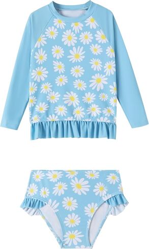Lizens Girls من قطعتين من ملابس السباحة Tankini Long Sleeve Shulk Trim Swimsuit 2-12years for Kids Daisy Pattern in Saudi Arabia