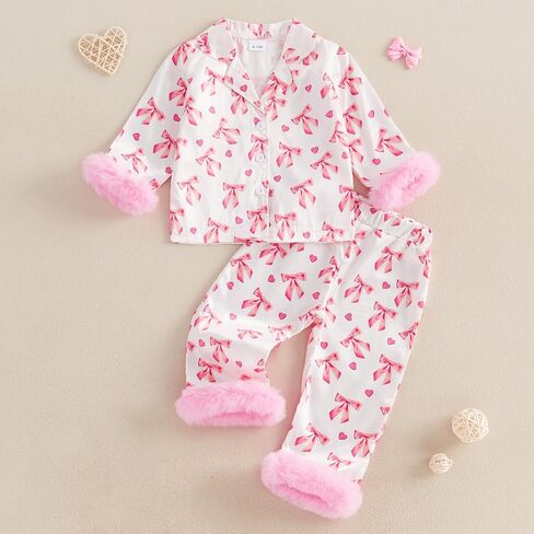 Kuriozud Toddler Girl Pajamas Valentines Day Baby Silk Satin Nightgown Little Kids Girls Pjs Button Down 2 Piece Pajamas Set in Saudi Arabia
