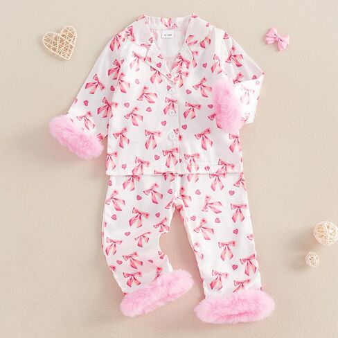 Kuriozud Toddler Girl Pajamas Valentines Day Baby Silk Satin Nightgown Little Kids Girls Pjs Button Down 2 Piece Pajamas Set in Saudi Arabia