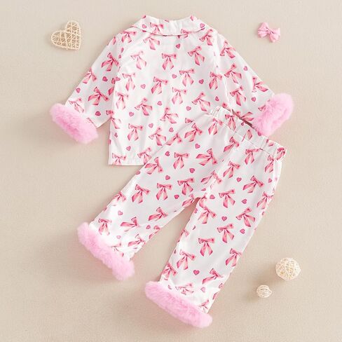 Kuriozud Toddler Girl Pajamas Valentines Day Baby Silk Satin Nightgown Little Kids Girls Pjs Button Down 2 Piece Pajamas Set in Saudi Arabia