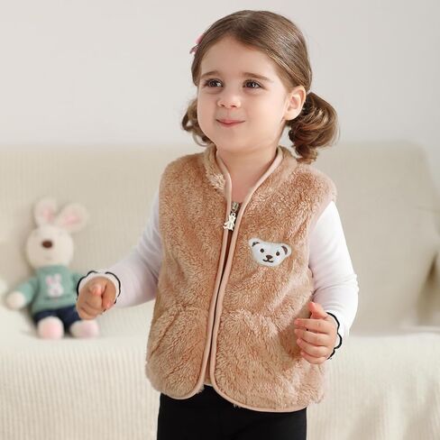 Baby Boys Girls Fleece Vest Zip Up Cute Bear Jackets Fuzzy Fall Winter Warm Clothes Newborn Outwear for Toddler Infant in Kuwait