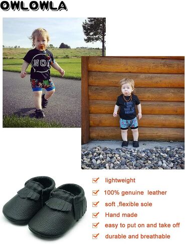 OWLOWLA Baby Moccasins Soft Sole Leather Baby Shoes Infant Toddler Pre-Walker Shoes Baby Boy Girl in Kuwait