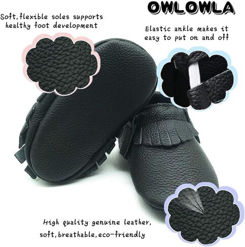 OWLOWLA Baby Moccasins Soft Sole Leather Baby Shoes Infant Toddler Pre-Walker Shoes Baby Boy Girl in Kuwait