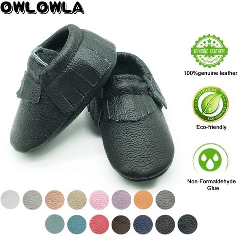 OWLOWLA Baby Moccasins Soft Sole Leather Baby Shoes Infant Toddler Pre-Walker Shoes Baby Boy Girl in Kuwait