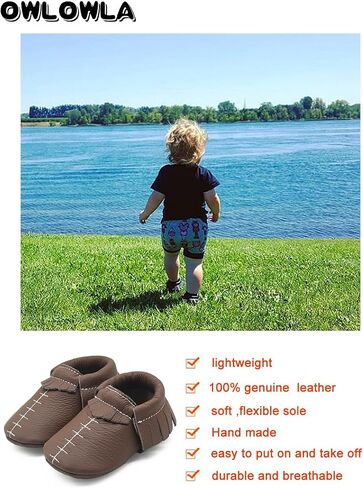 OWLOWLA Baby Moccasins Soft Sole Leather Baby Shoes Infant Toddler Pre-Walker Shoes Baby Boy Girl in Kuwait