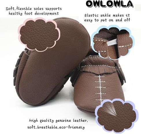 OWLOWLA Baby Moccasins Soft Sole Leather Baby Shoes Infant Toddler Pre-Walker Shoes Baby Boy Girl in Kuwait