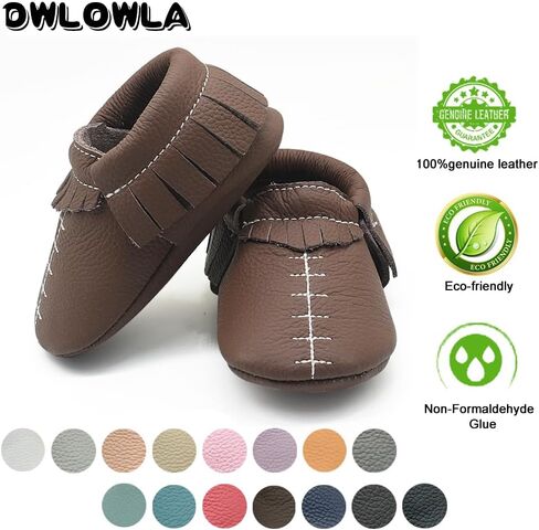OWLOWLA Baby Moccasins Soft Sole Leather Baby Shoes Infant Toddler Pre-Walker Shoes Baby Boy Girl in Kuwait