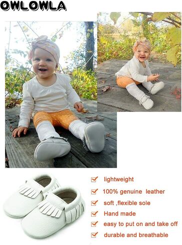 OWLOWLA Baby Moccasins Soft Sole Leather Baby Shoes Infant Toddler Pre-Walker Shoes Baby Boy Girl in Kuwait