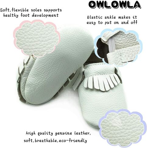 OWLOWLA Baby Moccasins Soft Sole Leather Baby Shoes Infant Toddler Pre-Walker Shoes Baby Boy Girl in Kuwait