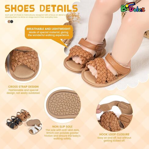 Babelvit Infant Baby Girl Boy Sandals Comfort Premium Summer Outdoor Casual Beach Shoes with Flower Bowknot Anti Slip Rubber Sole Newborn Toddler Prewalker First Walking Shoes in Saudi Arabia
