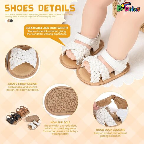 Babelvit Infant Baby Girl Boy Sandals Comfort Premium Summer Outdoor Casual Beach Shoes with Flower Bowknot Anti Slip Rubber Sole Newborn Toddler Prewalker First Walking Shoes in Saudi Arabia