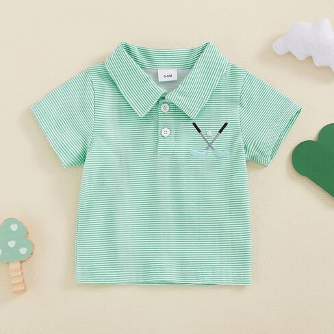 Toddler Baby Boy Shirt Golf Stripes Short Sleeve Button Down T-Shirt Tops Cute Infant Casual Tee Summer Clothes in Saudi Arabia