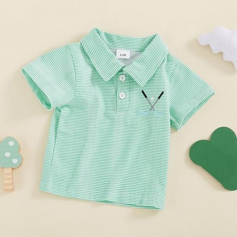 Toddler Baby Boy Shirt Golf Stripes Short Sleeve Button Down T-Shirt Tops Cute Infant Casual Tee Summer Clothes in Saudi Arabia