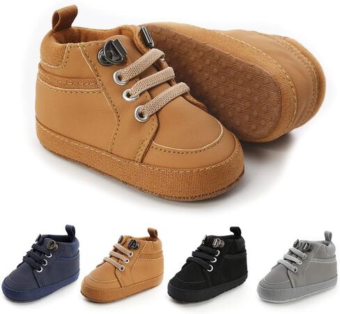 Meckior Toddler Baby Boys Girls High Tops Ankle Sneakers Soft Anti-Slip Sole PU Leather Moccasins Infant Newborn Prewalker First Walking Crib Shoes in Kuwait