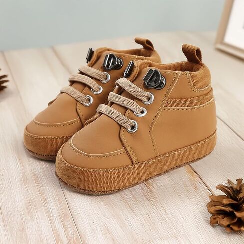 Meckior Toddler Baby Boys Girls High Tops Ankle Sneakers Soft Anti-Slip Sole PU Leather Moccasins Infant Newborn Prewalker First Walking Crib Shoes in Kuwait