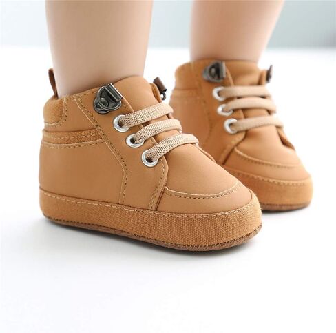 Meckior Toddler Baby Boys Girls High Tops Ankle Sneakers Soft Anti-Slip Sole PU Leather Moccasins Infant Newborn Prewalker First Walking Crib Shoes in Kuwait