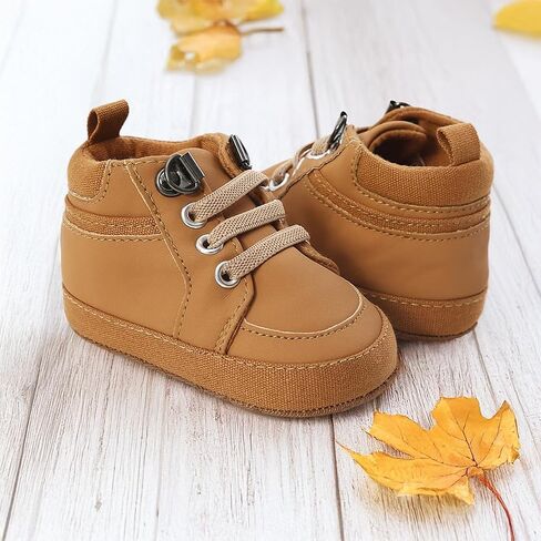 Meckior Toddler Baby Boys Girls High Tops Ankle Sneakers Soft Anti-Slip Sole PU Leather Moccasins Infant Newborn Prewalker First Walking Crib Shoes in Kuwait
