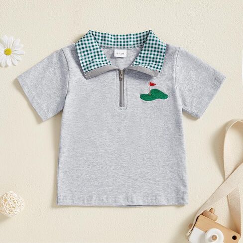 Toddler Baby Boy Shirt Golf Stripes Short Sleeve Button Down T-Shirt Tops Cute Infant Casual Tee Summer Clothes in Saudi Arabia