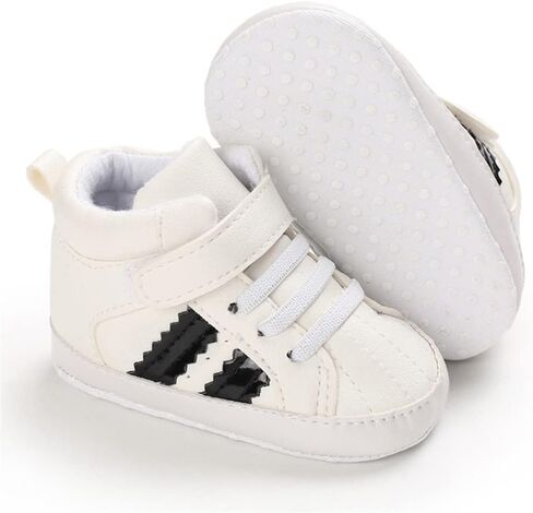 Meckior Toddler Baby Boys Girls High Tops Ankle Sneakers Soft Anti-Slip Sole PU Leather Moccasins Infant Newborn Prewalker First Walking Crib Shoes in Kuwait