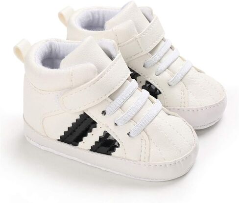 Meckior Toddler Baby Boys Girls High Tops Ankle Sneakers Soft Anti-Slip Sole PU Leather Moccasins Infant Newborn Prewalker First Walking Crib Shoes in Kuwait