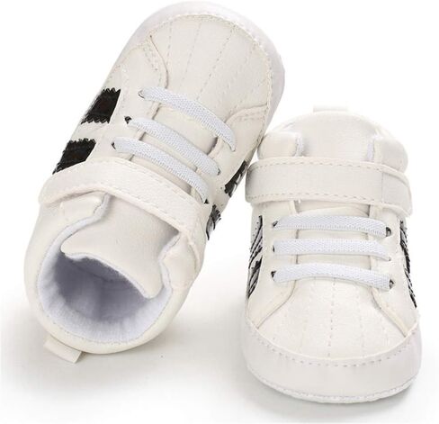 Meckior Toddler Baby Boys Girls High Tops Ankle Sneakers Soft Anti-Slip Sole PU Leather Moccasins Infant Newborn Prewalker First Walking Crib Shoes in Kuwait