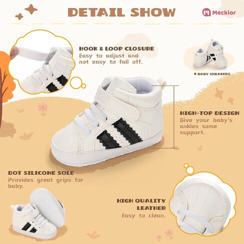 Meckior Toddler Baby Boys Girls High Tops Ankle Sneakers Soft Anti-Slip Sole PU Leather Moccasins Infant Newborn Prewalker First Walking Crib Shoes in Kuwait
