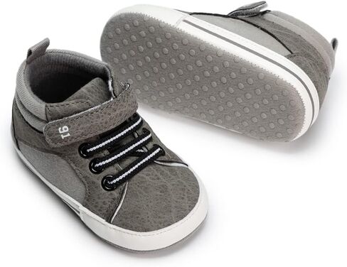 Meckior Toddler Baby Boys Girls High Tops Ankle Sneakers Soft Anti-Slip Sole PU Leather Moccasins Infant Newborn Prewalker First Walking Crib Shoes in Kuwait