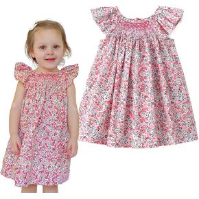 Simplee kids Baby Girl Smocked Dress Summer Casual Short Sleeve Dresses Floral Print Sundress Princess Dress for Toddlers