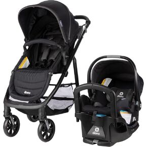نظام السفر DIONO QUATION 4-in-1 مع Liteclik 30 R Safeplus اطفان مقعد وقاعدة ، يواجه خلفيًا للرضع من 4 إلى 30 رطلاً ، ويشمل عربة طي مقعد السيارة الرضع ومقعد طفل صغير (طائرة سوداء) in Kuwait