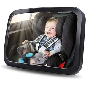 Baby Car Mirror, Adjustable 360° Car Seat Mirror for Baby Rear Facing, Backseat Mirror with Acrylic Material, Secure & Shatterproof, Mirror for Backseat with Wide Crystal Clear View (Black)