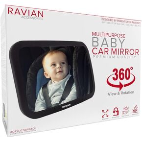 Baby Car Mirror Rear Facing Baby Essentials 100% Shatterproof Safest Clear View 360° Adjustable to All Seats and Ages Crash Tested Fully Assembled