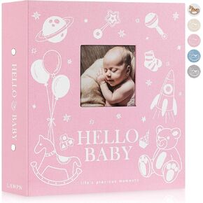 Lanpn Baby Photo Album 4x6 600 Pockets, Linen Cover Photo Book Newborn Bebe Album Memory Book with Front Window Holds 600 Horizontal and Vertical Pictures Gift for Boy Girl Baby Shower Blue