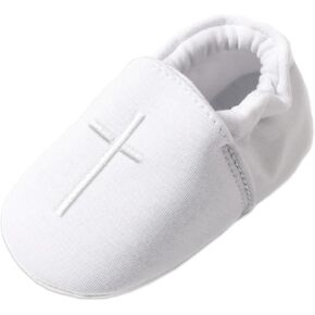 AGJ Baby Boys Baptism Shoes with Embroidered Cross, Infant Toddler Soft Sole White Christening Sneaker