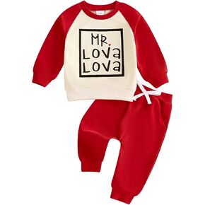 Baby Boy Fall Clothes Set Long Sleeve Letter Print Sweatshirt Pants Valentines Day Outfits 6 12 18 24 Months 2T