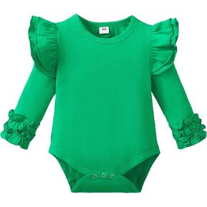 Baby Girls Ruffle Long Sleeve Bodysuit Infant Girl One Piece Romper Toddler Girl Solid Color Jumpsuit