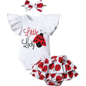 Baby Girl Clothes,Girl Summer Outfit Romper Sets Ruffle Short Sleeve Top+Shorts+ Bow Hairband 3Pcs Set