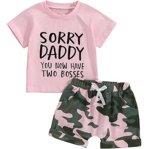 Fernvia Toddler Girls Clothes 1T 2T 3T 4T 5T Summer Outfits Baby Kids Short Sleeve T-Shirt Tops & Camouflage Shorts Sets