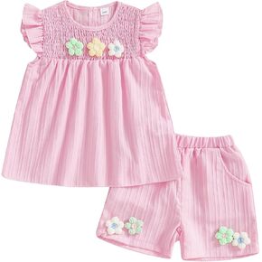 Amnnchya Toddler Baby Girl Outfits Floral Summer Clothes Infant Spring Waffle Short Sleeve Shirt Tops Cute Shorts Set in Saudi Arabia